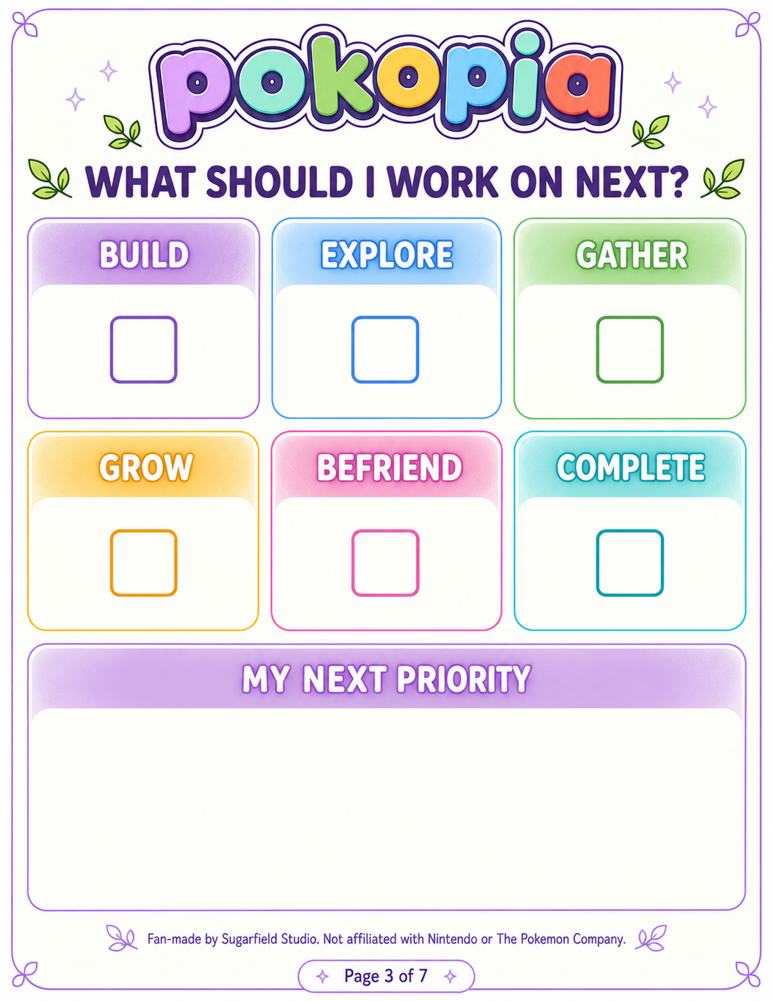 Pokopia What Should I Work On Next printable page